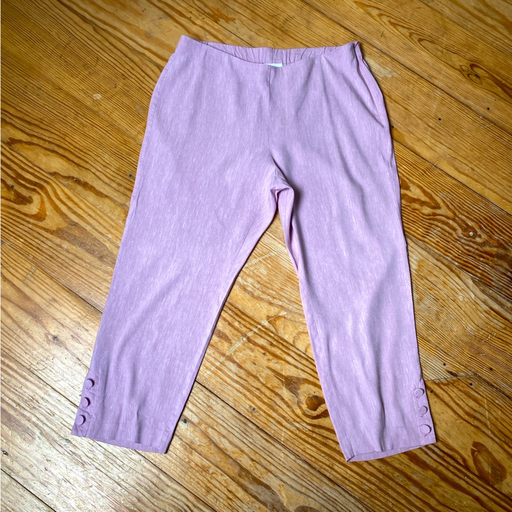 J. Jill Stretch Linen Capri Pants Size Large Pale Lavender Purple Buttons